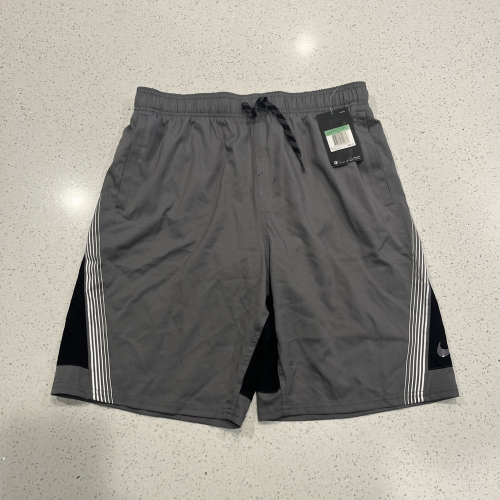 New NIKE sz XL board shorts swim trunk drawstring elastic waist gray black white